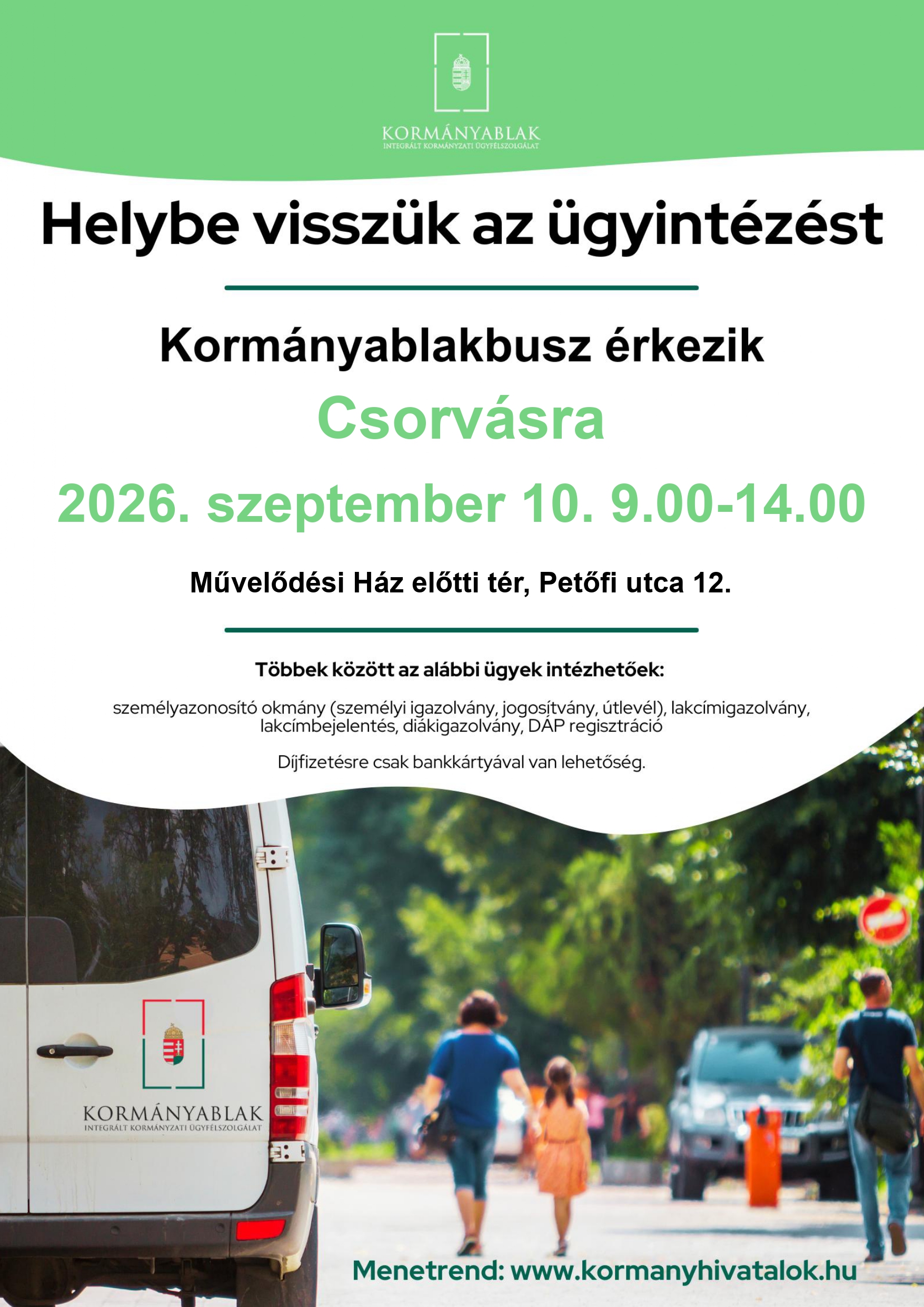 Kormányablakbusz Csorváson plakát